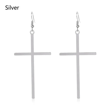 Oversized Cross Drop Earrings for Gothic Punk and Alternative Fashion Looks