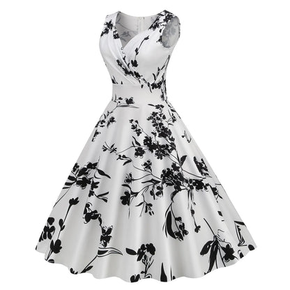 Vintage Floral Rockabilly Alternative Swing Midi Dress