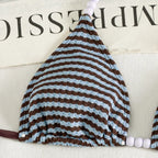 Three-Piece Striped Halter Bikini Set with Matching Swim Shorts
