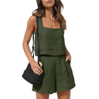 Women's Sleeveless Top and Shorts Co-Ord Set Relaxed Contemporary Outfit