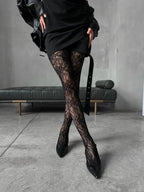 Floral Pattern Fishnet Tights Gothic Inspired Alternative Fashion Hosiery