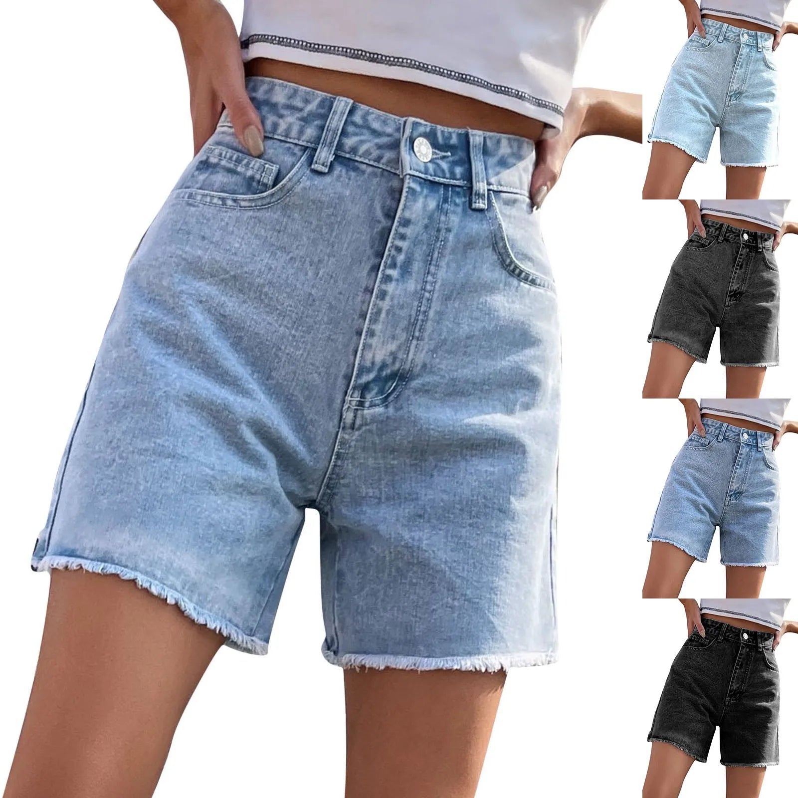 Women's Relaxed Mid Length Denim Style Shorts with Classic Button Front Casual Streetwear Fit