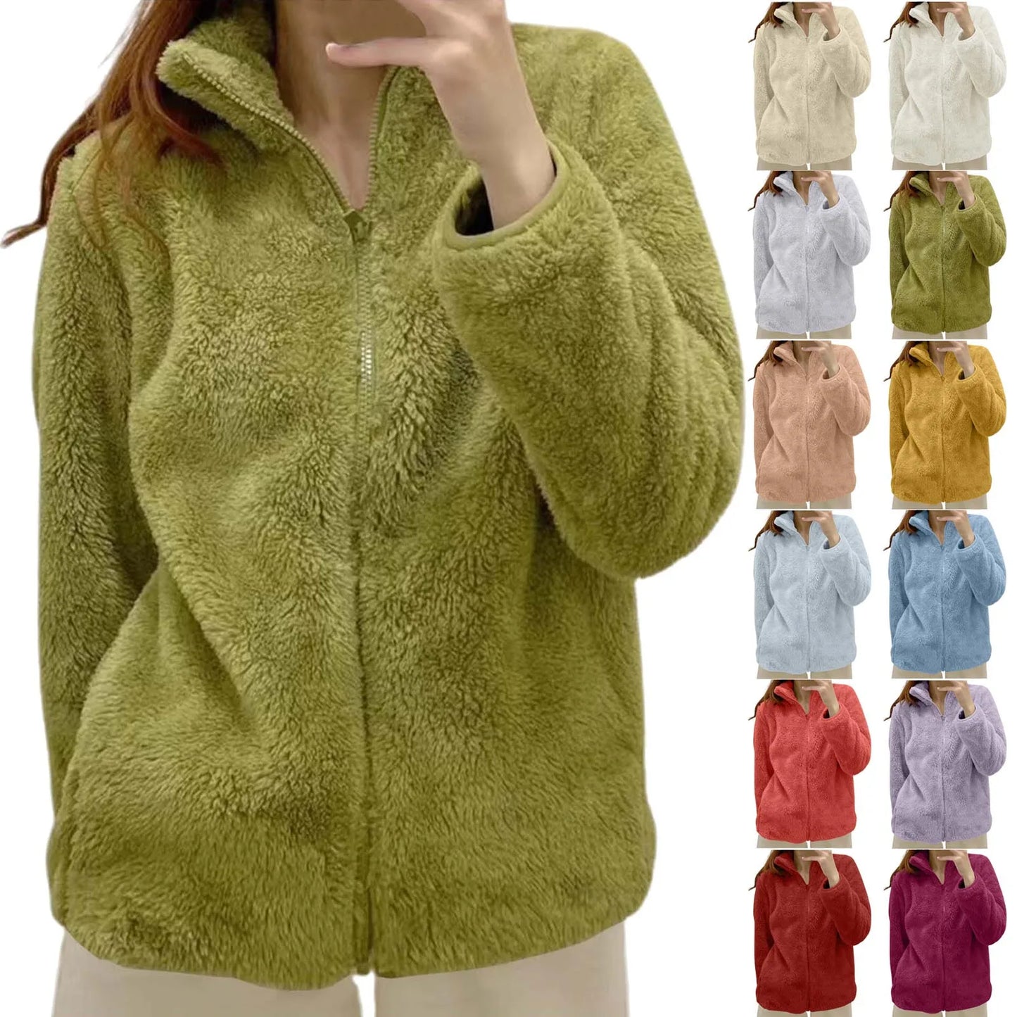 Women's Plush Polar Fleece Zip Jacket with Relaxed Everyday Streetwear Layering Fit