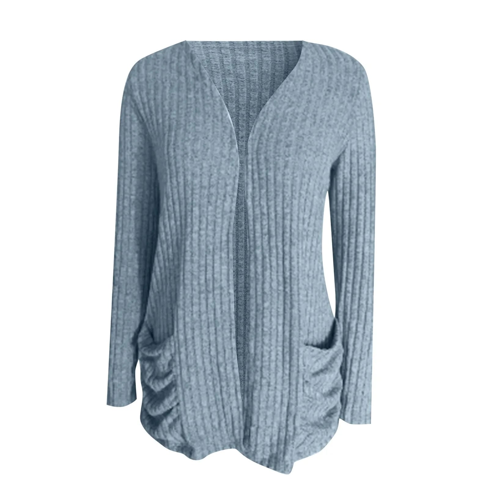 Women's Open Front Knit Cardigan with Pockets and Relaxed Longline Fit