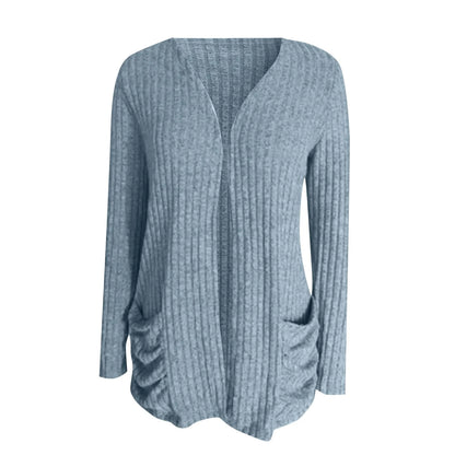 Women's Open Front Knit Cardigan with Pockets and Relaxed Longline Fit