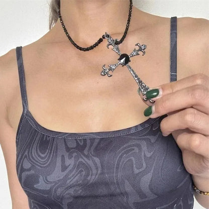 Ornate Gothic Cross Necklace for Alternative Punk and Dark Fashion