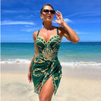 Royal Blue Baroque Print Swim Set with Structured Top and Matching Wrap Skirt