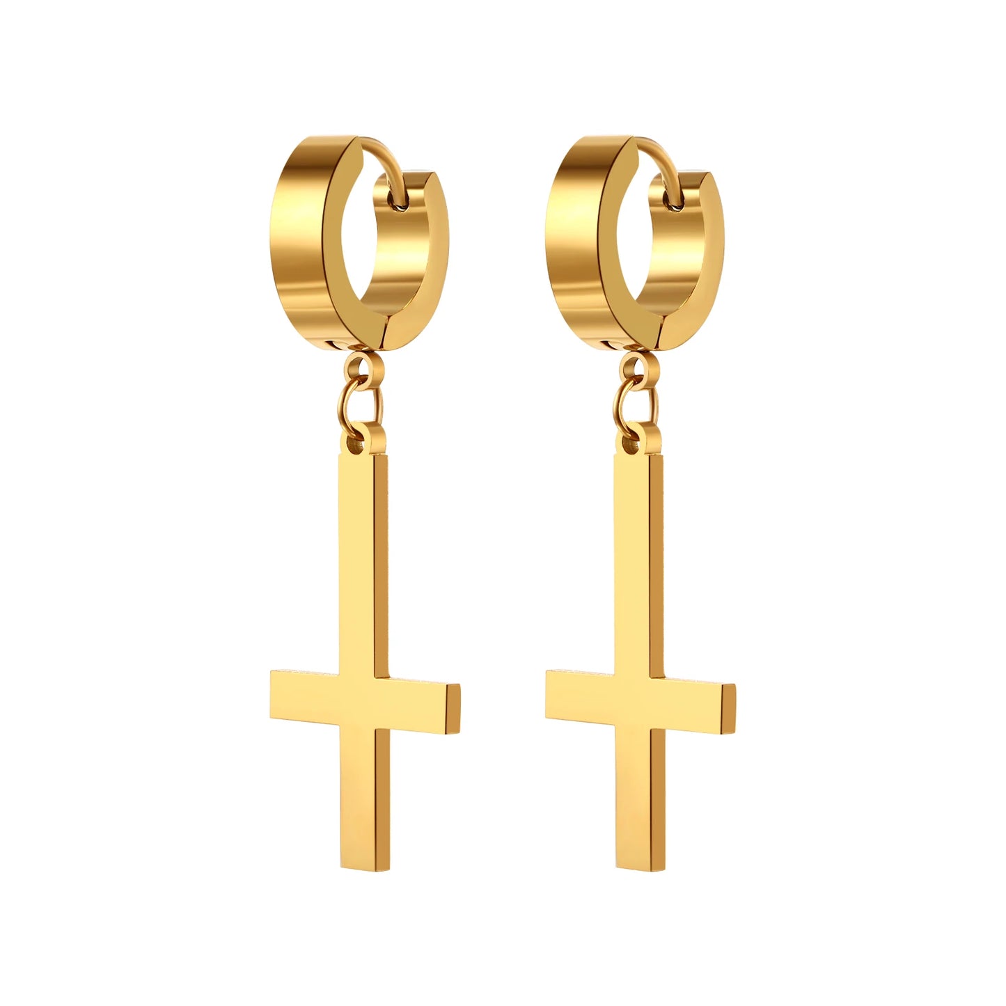Gothic Cross Hoop Earrings for Punk and Alternative Statement Styling