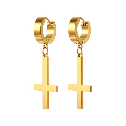 Gothic Cross Hoop Earrings for Punk and Alternative Statement Styling
