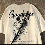 Oversized Floral Sword Graphic Cotton T-Shirt with High Street Fashion Styling