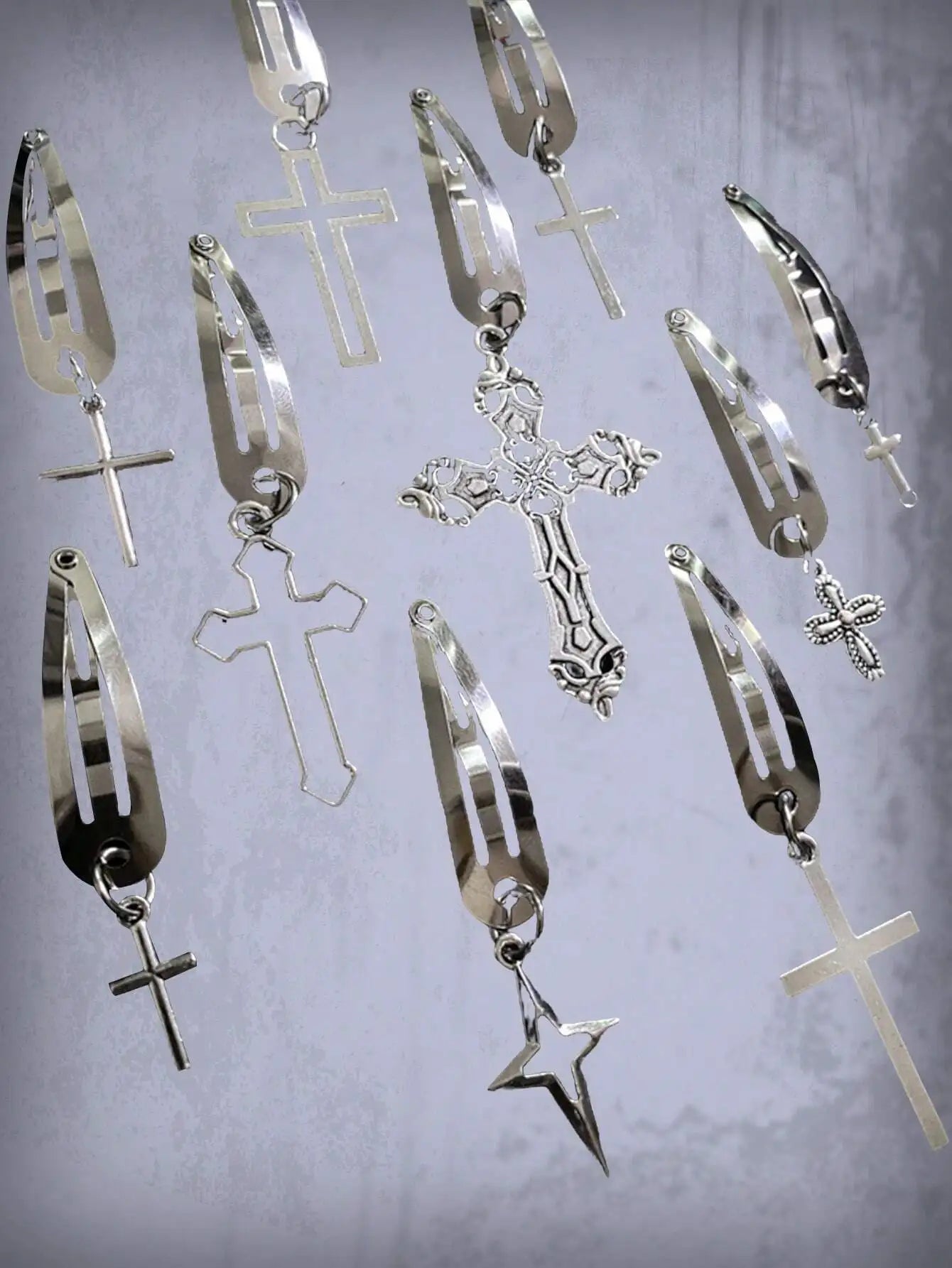 Gothic Cross Hair Clip Set Punk Streetwear Statement Accessories Collection