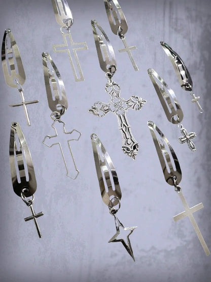 Gothic Cross Hair Clip Set Punk Streetwear Statement Accessories Collection