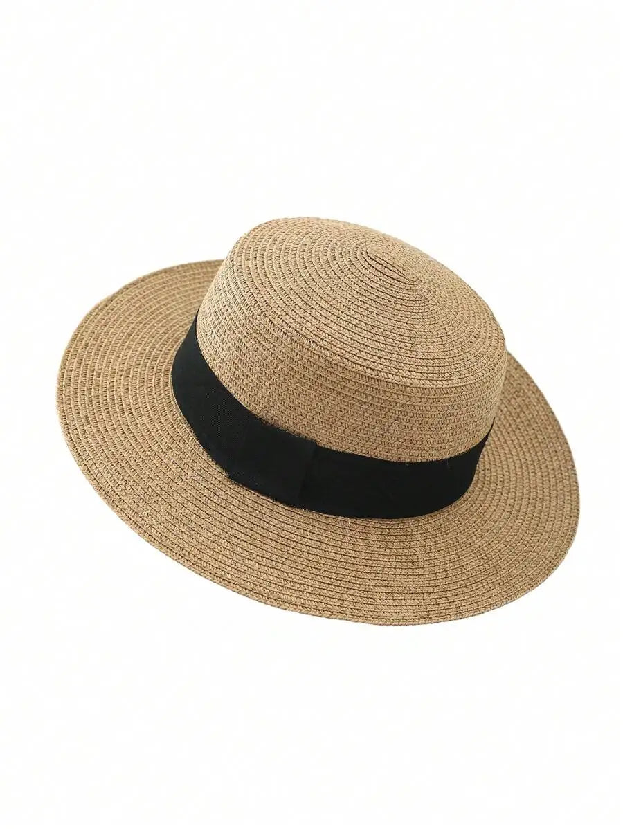 Women's Wide Brim Woven Straw Sun Hat with Decorative Band for Beach and Vacation Style