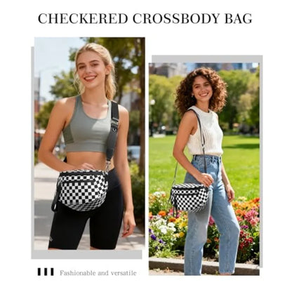 Checkered Crossbody Belt Bag with Adjustable Strap Everyday Travel Design
