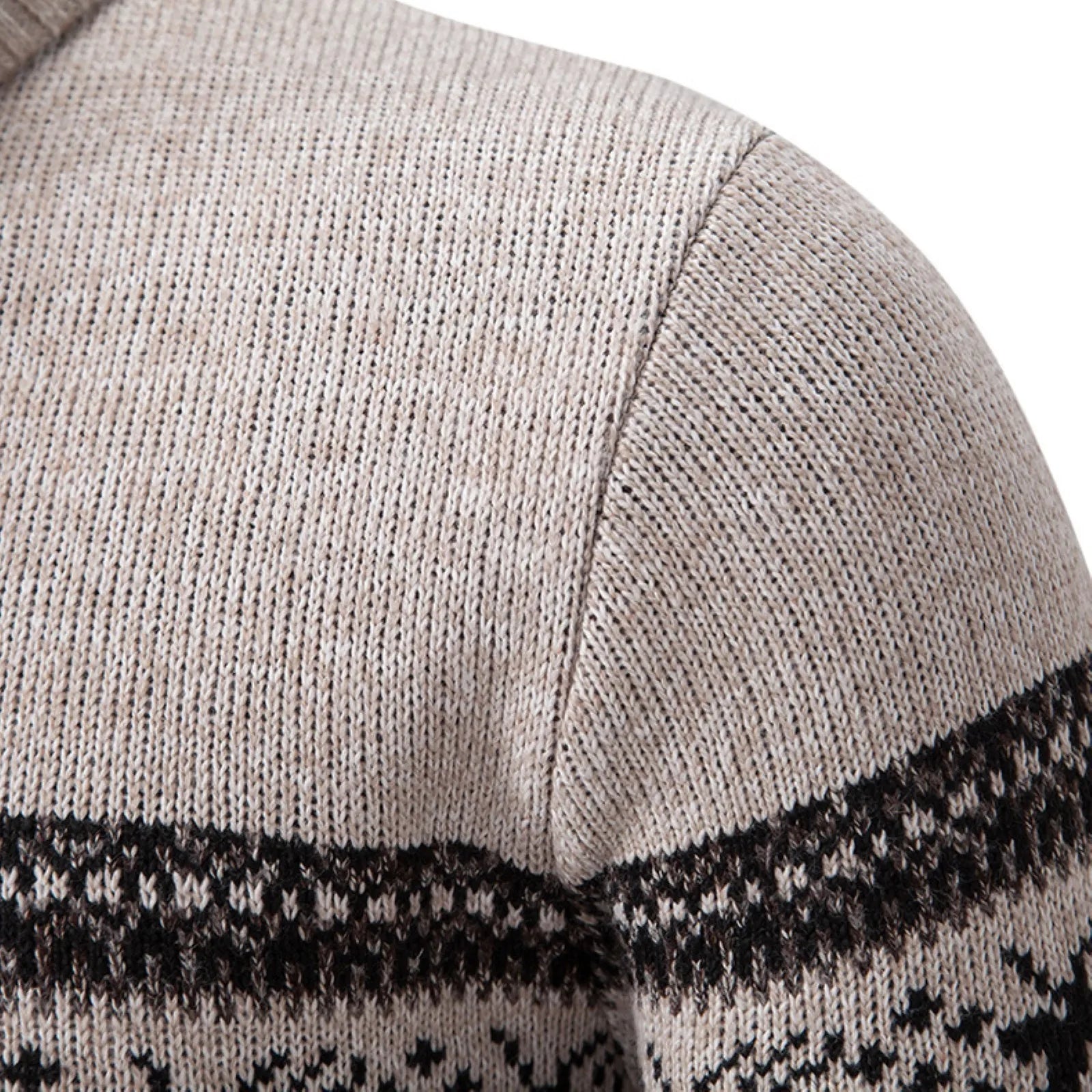 Men's Quarter Zip High Neck Patterned Knit Streetwear Sweater Pullover