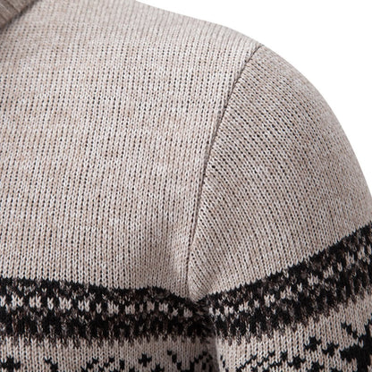 Men's Quarter Zip High Neck Patterned Knit Streetwear Sweater Pullover