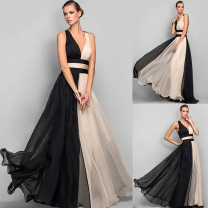 Contrast Panel A Line Maxi Dress With Fluid Movement