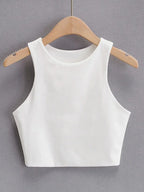 Classic Crew Neck Crop Tank Top with Minimalist Sleeveless Everyday Streetwear Style