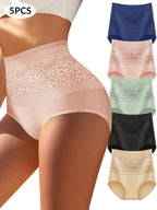Five-Piece High-Waisted Brief Set with Wide Jacquard Floral Waistbands