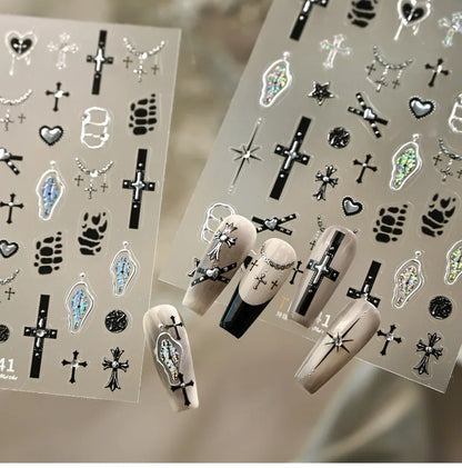 Gothic Cross Nail Art Sticker Set for Alternative Statement Manicure Styling