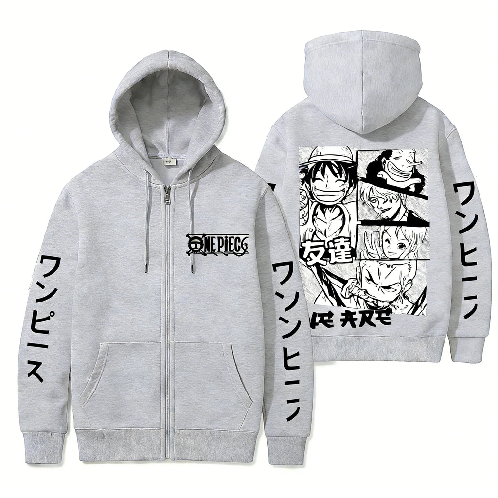 Anime-Inspired Manga Panel Zip Hoodie with Japanese Streetwear Design
