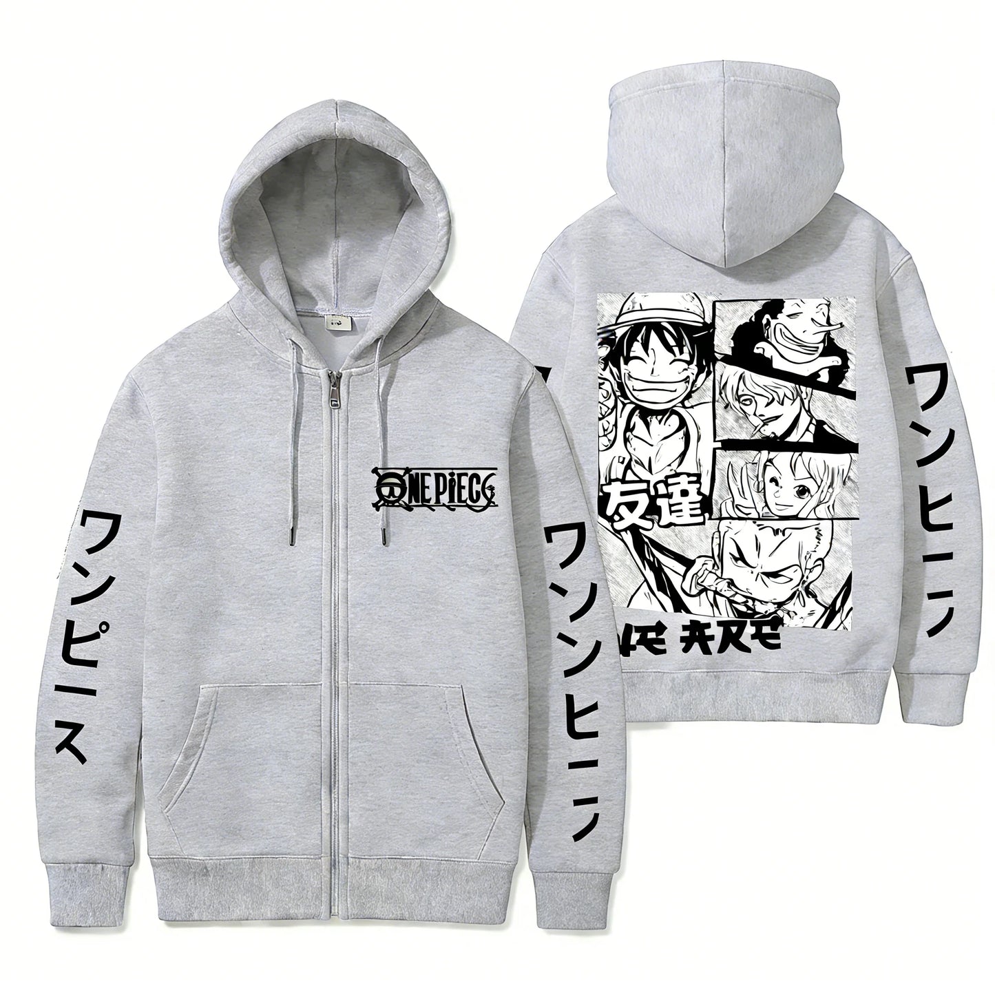 Anime-Inspired Manga Panel Zip Hoodie with Japanese Streetwear Design