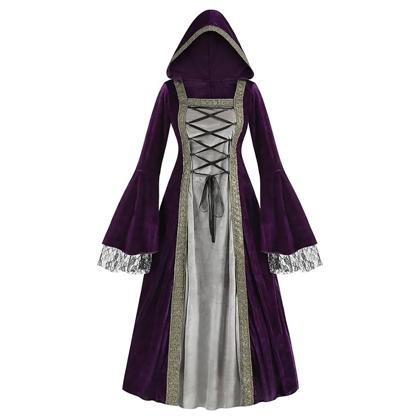 Medieval Inspired Hooded Gothic Maxi Dress With Alternative Fantasy Fashion Appeal