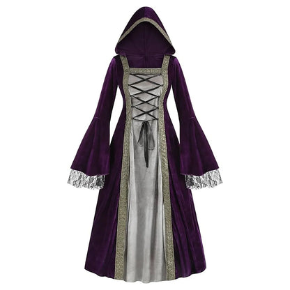Medieval Inspired Hooded Gothic Maxi Dress With Alternative Fantasy Fashion Appeal