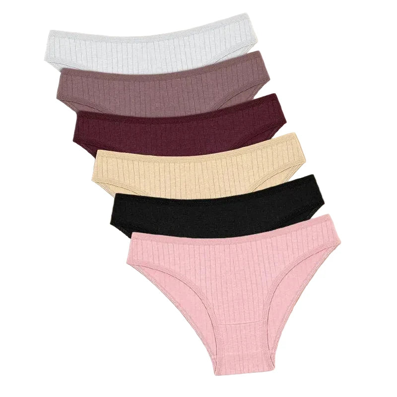 Six-Piece Ribbed Cotton-Blend Low-Rise Brief Set in Assorted Colors