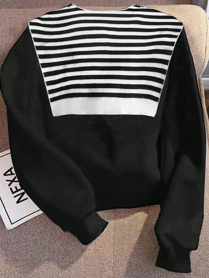 Women's Striped Collar Half-Zip Sweatshirt with Relaxed Fit for Contemporary Style