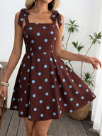Tie Shoulder Striped A-Line Mini Dress with Square Neck Design