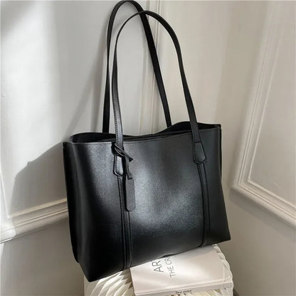 Minimal Structured Faux Leather Tote Shoulder Bag with Large Capacity