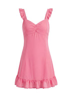 Ruffle Strap A-Line Mini Dress with Ruched Bodice and Flowy Hem