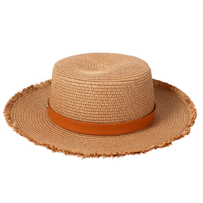 Wide Brim Raffia Straw Fedora Hat with Decorative Band for Beach and Summer Travel
