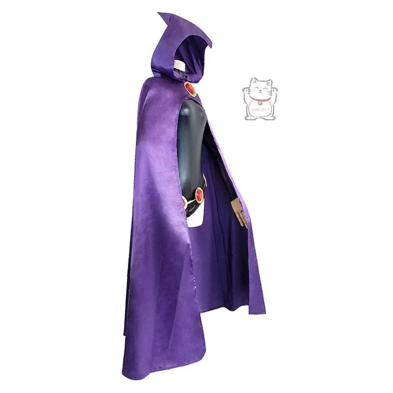 Women's Hooded Cape and Jumpsuit Costume Set with Belt and Layered Contemporary Styling