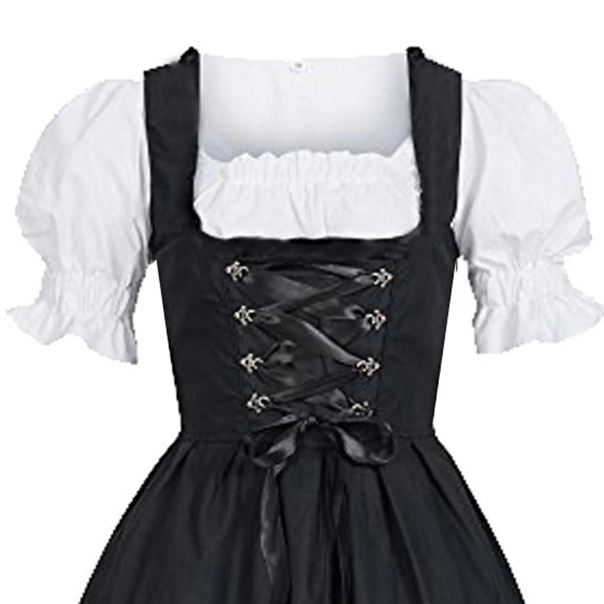 Traditional Bavarian-Inspired Dirndl Dress with Lace-Up Corset Bodice and Puff Sleeves
