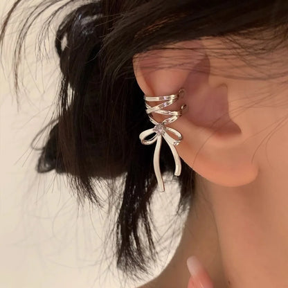 Dark Feminine Ribbon Bow Ear Cuff for Gothic and Coquette Styling