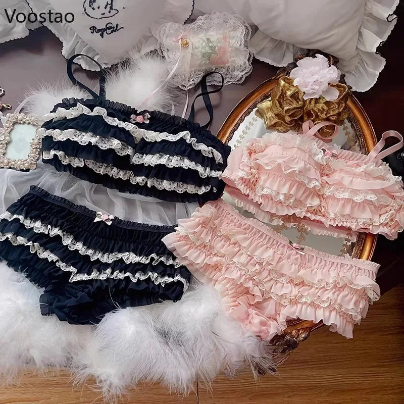 Playful Tiered Ruffle Wire-Free Bralette and Panty Set