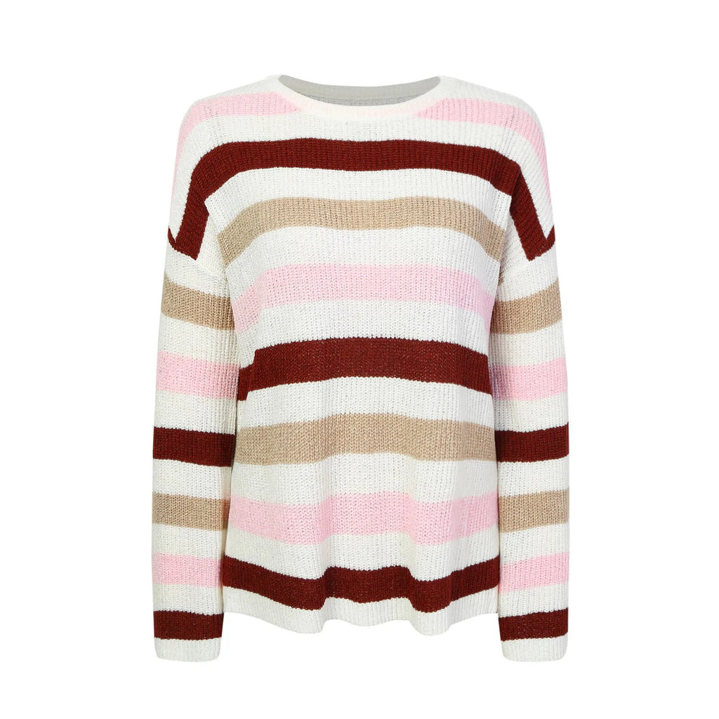 Women's Striped Relaxed Fit Crew Neck Contemporary Knit Sweater