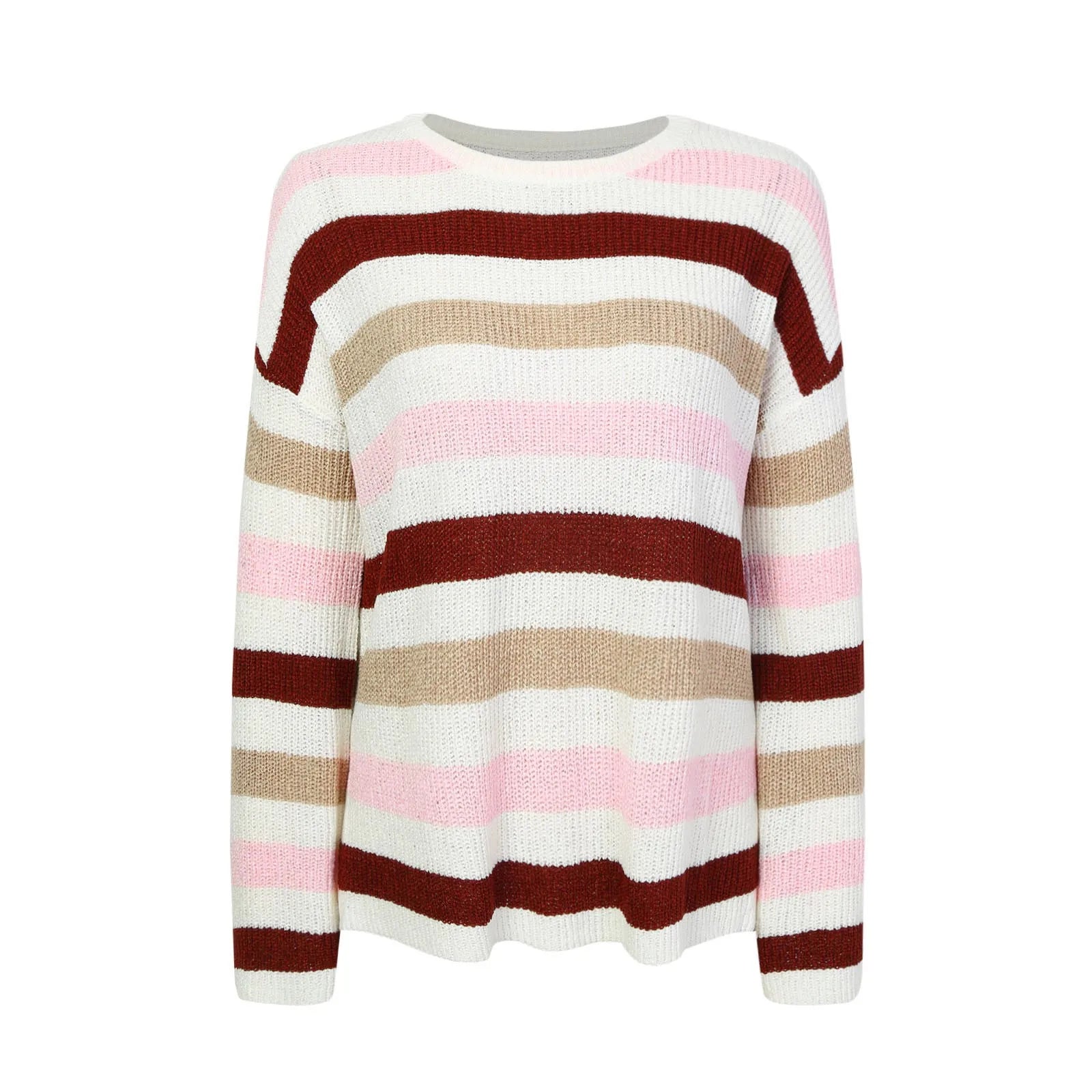 Women's Striped Relaxed Fit Crew Neck Contemporary Knit Sweater