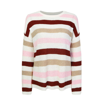 Women's Striped Relaxed Fit Crew Neck Contemporary Knit Sweater
