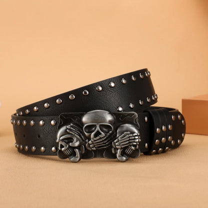 Skull Buckle Studded Belt for Gothic, Punk and Alternative Streetwear Fashion