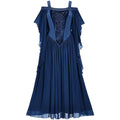 Ethereal Cold-Shoulder Fantasy Dress with Draped Sleeves and Corset Detailing