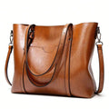 Structured Faux Leather Top Handle Tote Bag with Multi Carry Design