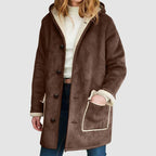 Women's Faux Suede Sherpa Lined Hooded Jacket Casual Winter Button Front Outerwear