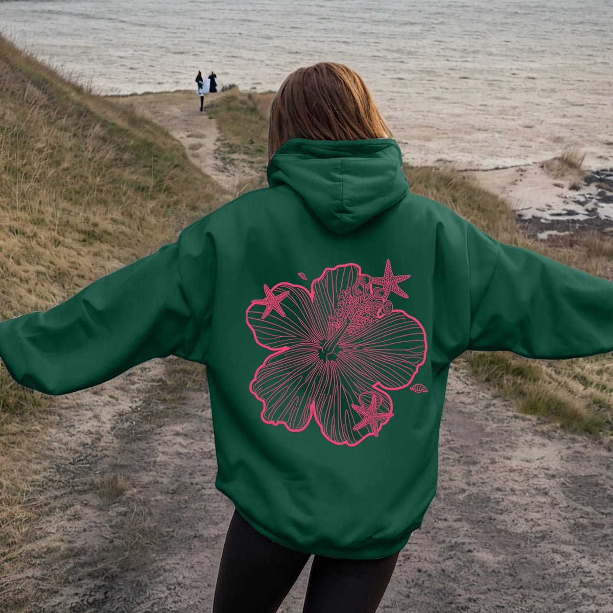 Women's Oversized Floral Graphic Pullover Hoodie Relaxed Casual Streetwear Sweatshirt for Everyday Wear