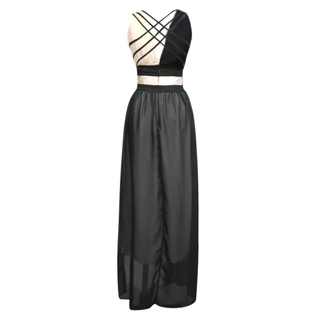 Contrast Panel A Line Maxi Dress With Fluid Movement
