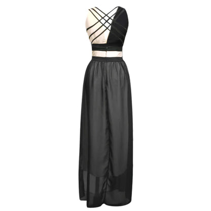 Contrast Panel A Line Maxi Dress With Fluid Movement