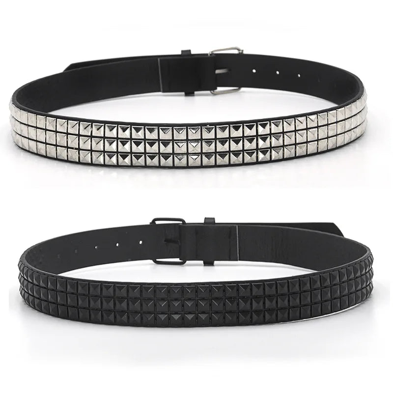 Triple Row Pyramid Studded Belt for Punk Rock Alternative Styling