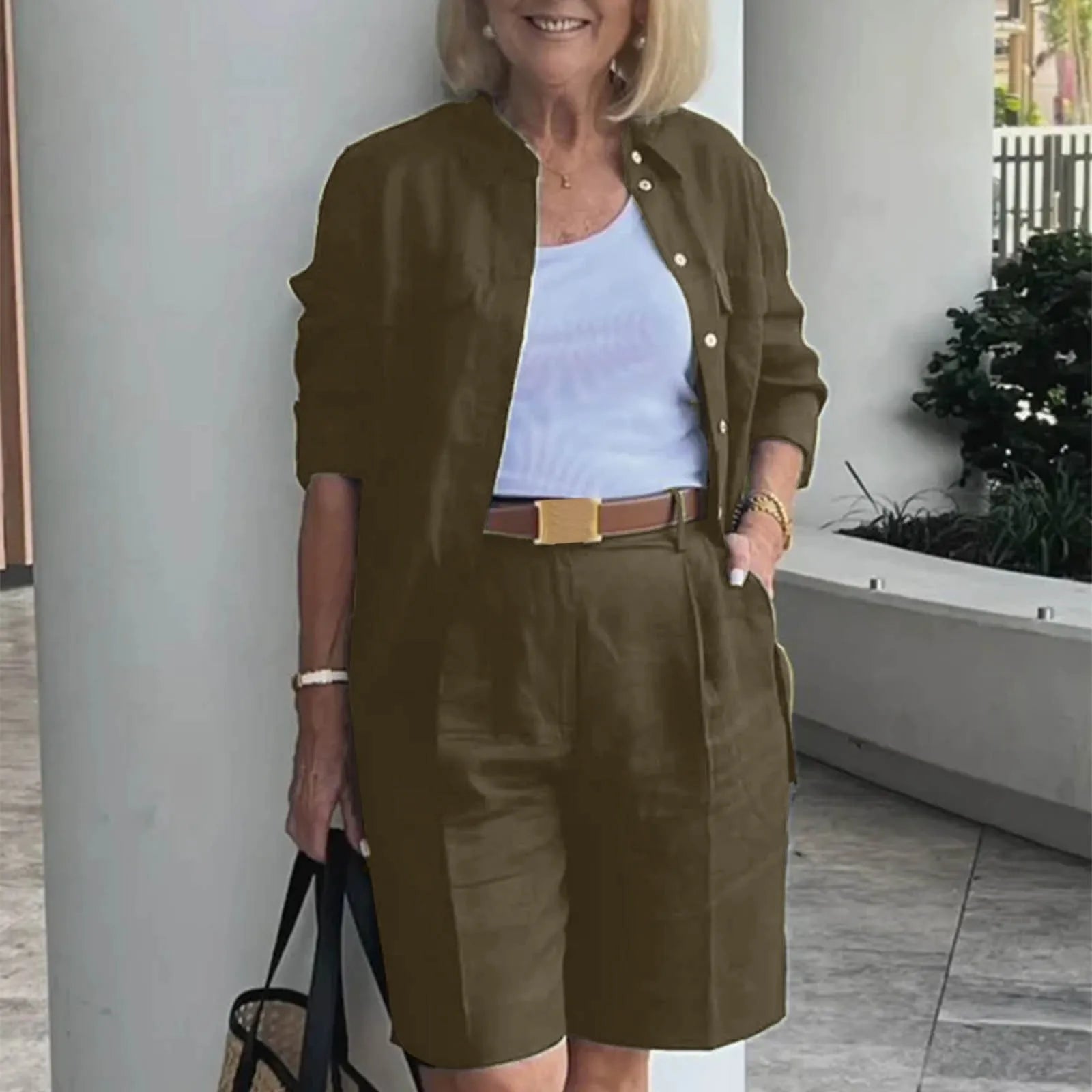 Women's Zip Front Cardigan and Shorts Co-Ord Set Relaxed Summer Outfit